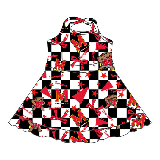 7.7 Custom Moq 3 Baby Girls Strap Terps Bows Plaid Short Ruffle Team Knee Length Dresses