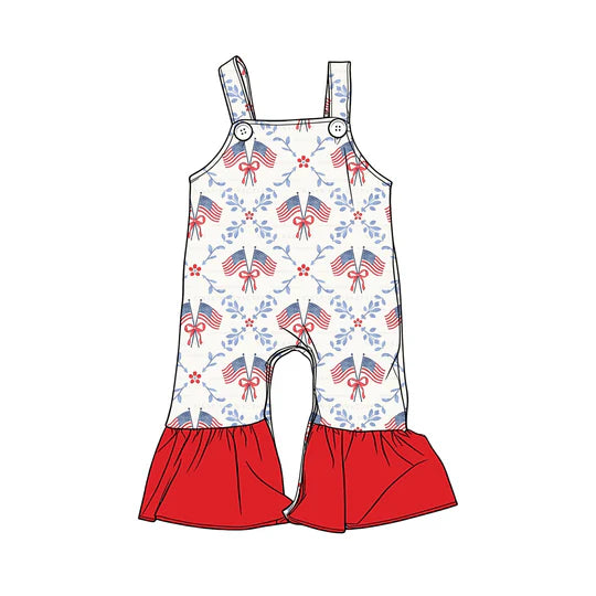 12.24 MOQ:5pcs SR3840 pre-order baby girl clothes flag print toddler girl summer romper