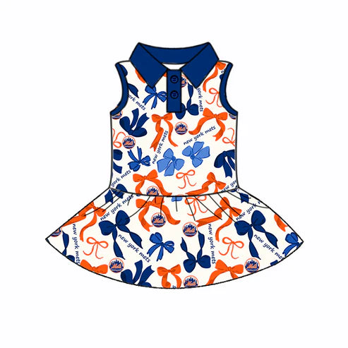 6.10 Custom Moq 3 each item Sibling Baby Girls Mets Team Dresses Clothes Sets