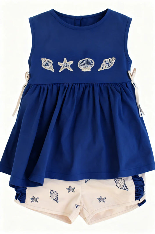 12.4 MOQ:5pcs GSSO2965 pre-order baby girl clothes seashell print toddler girl summer outfit