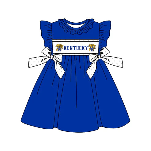 5.6 Baby Girls Kenturky Tiger Team Bows Knee Length Dresses Preorder(MOQ 3)