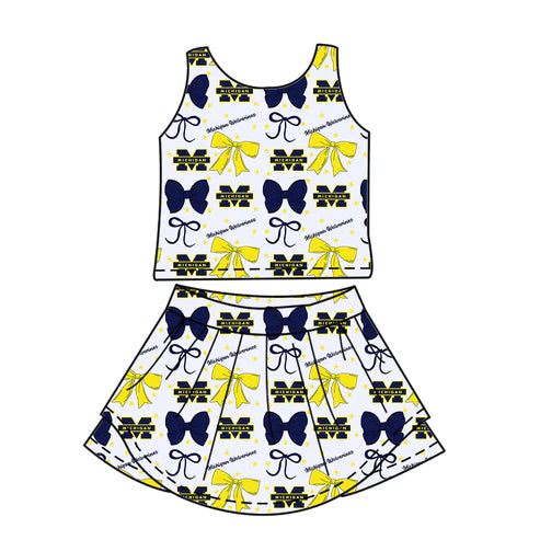 7.3 Custom Moq 3 Baby Girls Sleeveless UM Bows Vest Top Short Skirts Set