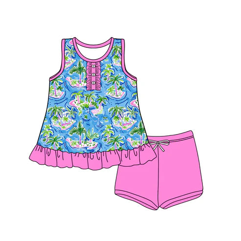 3.29 GSSO2447 Baby Girls Pink Sleeveless Button Beach Tunic Short Set Preorder