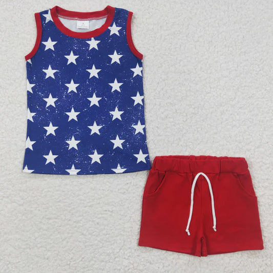 3.11  BSSO0220 kids clothes boys july 4th patriotic summer shorts set