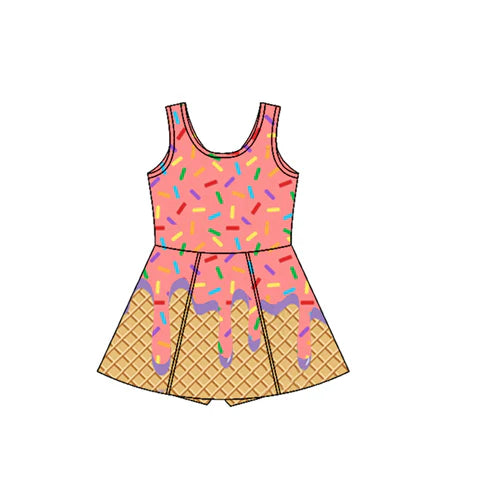4.17  GSD2416 Baby Girls Peach Lavender Ice-cream Drip Yoga Skort Knee Length Dresses Preorder
