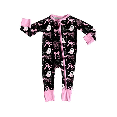 8.5 LR2540 Baby Boys Bows Ghosts Plaid Halloween Zipper Footie Rompers Preorderer Footie Rompers Preorder(副本)
