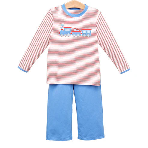 9.27 BLP1301 Baby Boys Hearts Trucks Red Stripe Top Pants Valentine Clothes Sets Preorder