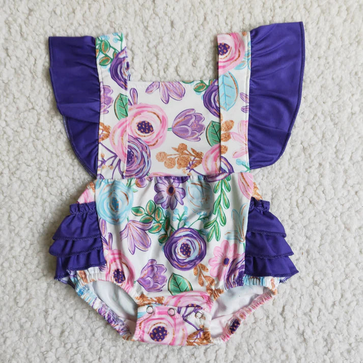 B3-27 Girls flower purple onesie