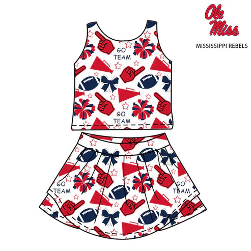 6.26  Custom Moq 3 Baby Girls Ole Miss Team Sleeveless Top Skorts Sets