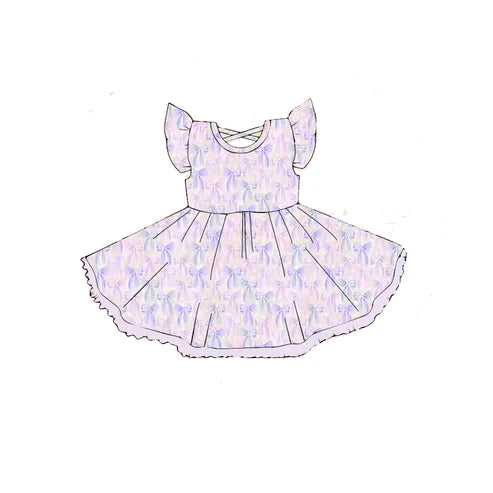 3.22  GSD2204 Baby Girls Lavender Flutter Sleeves Bows Knee Length Dresses Preorder