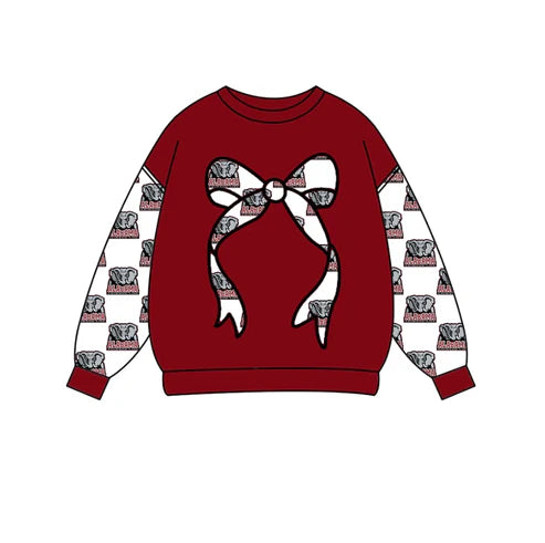 10.29  Custom Moq 8 Baby Girls Red Bows Alabama Team Pullovers Top