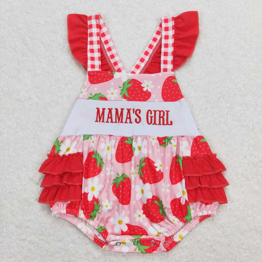 4.7 SR1269 mama's girl Embroidered alphabet flower strawberry flying sleeve vest onesie