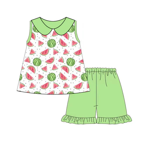 GSSO2308 Baby Girls Watermelon Tunic Green Shorts Clothes Sets preorder