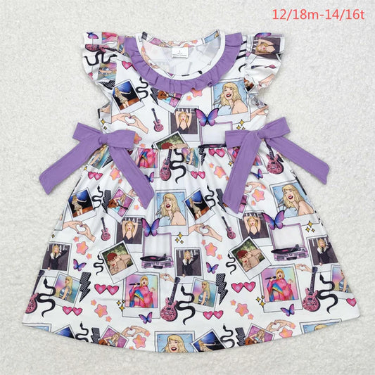 L-3.3 GSD1030 Country music singer blue purple lace bow flying sleeve dress