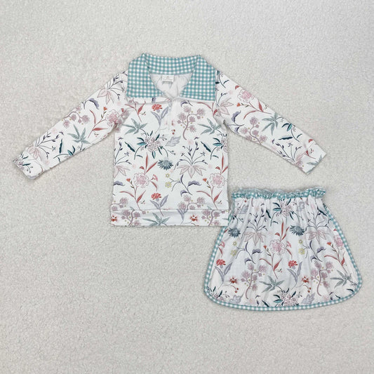 L-3.3 GLD0973 Baby Girls Flowers Pullovers Top Skort Clothes Set