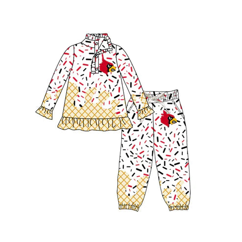 7.5 Custom Moq 3 Baby girls Red Bird Team long Sleeve Tee Shirt pants Clothes Sets