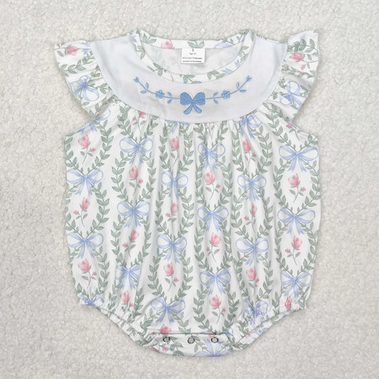 3.11 SR2543 Baby Infant Girls Spring Bows Leaves Romper