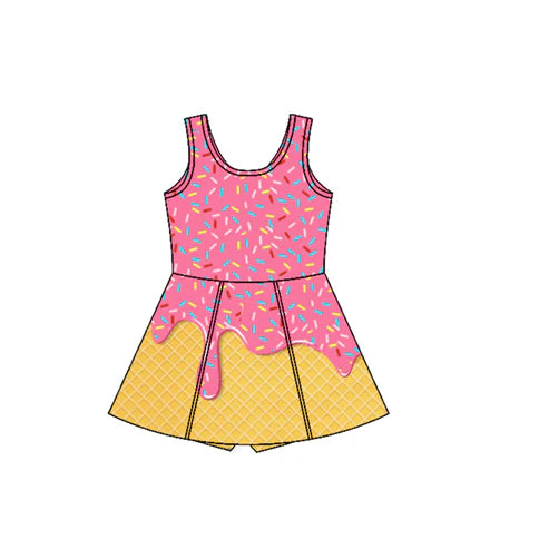 4.17  GSD2417 Baby Girls Pink Ice-cream Drip Yoga Skort Knee Length Dresses Preorder