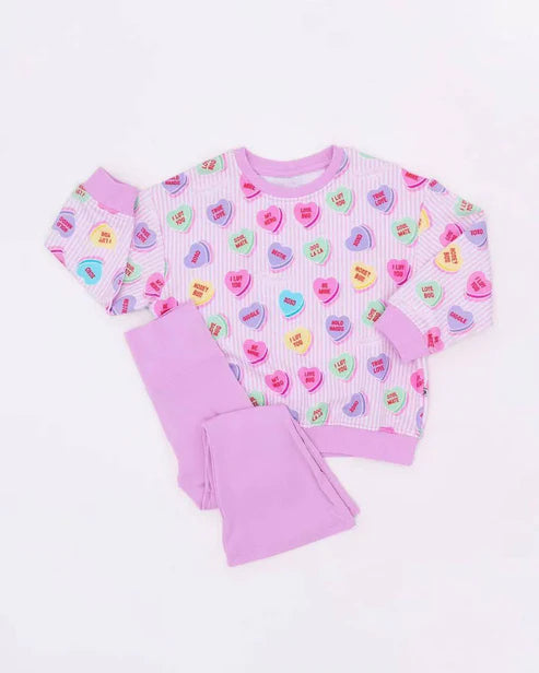 10.18 GLP2938 Baby Girls Colorful Hearts Plaid Top Pants Valentine Pajamas Sets Preorder