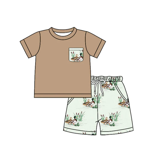 L-3.4 BSSO1302 Baby Boys Light Brown Pocket Duck Green Shorts Clothes Sets Preorder