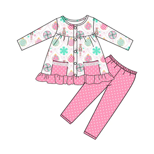 10.6 GLP2932 Baby Girls Soldiers Candy Button Pockets Tunic Leggings Christmas Clothes Sets Preorder