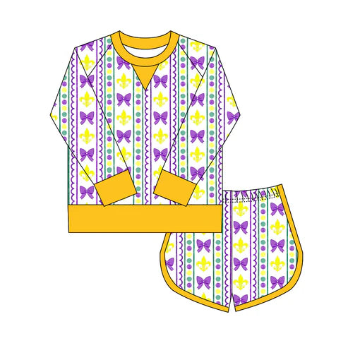 10.6 GLS0021 Baby Girls Mardigras Anchors Bows Stripe Shirts Shorts Yoga Clothes Sets Preorder