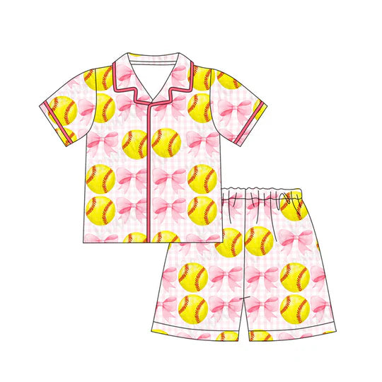 12.11 MOQ：5pcs GSSO3014 pre-order baby girl clothes baseball print toddler girl summer outfit