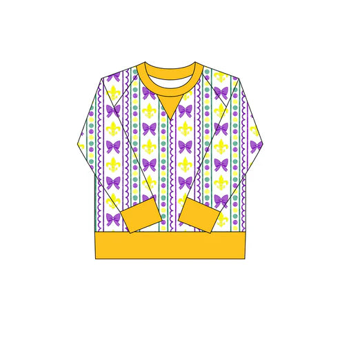 10.6 GT1269 Baby Girls Mardigras Anchors Bows Stripe Long Sleeve Yoga Tee Shirts Top Preorder