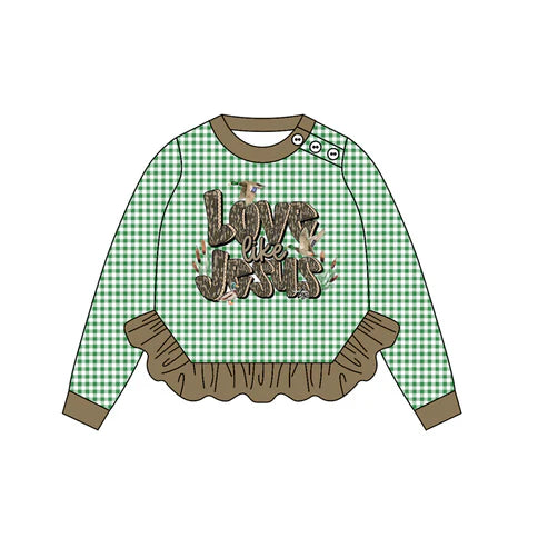 8.5 GT1153 Baby Girls Green Plaid Ducks Jesus Western Tee Shirts Top Preorder