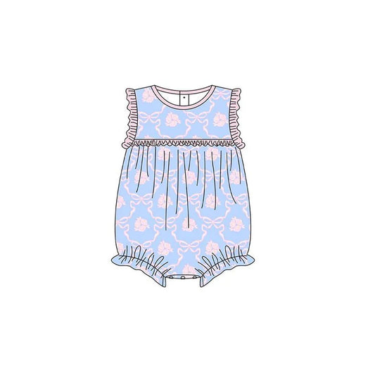 3.23 SR2950 Baby Infant Girls Lavender Sleeveless Bows Floral Ruffle Rompers Preorder