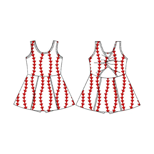 12.29 MOQ：5pcs GSD3501 pre-order toddler clothes baseball print girl yoga summer dress