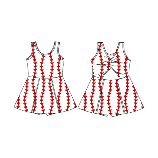 12.29 MOQ：5pcs GSD3501 pre-order toddler clothes baseball print girl yoga summer dress