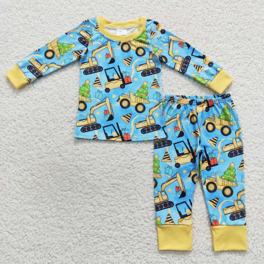 L-3.2 BLP0309 Christmas Tree Truck Engineering truck Blue and Yellow long sleeve pants suit