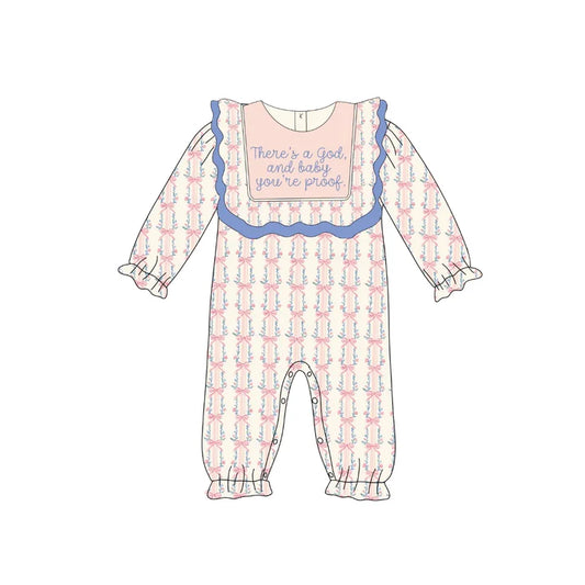 6.16 LR2240 Baby Girls Long Ruffle Sleeves There's s god Pink Floral Stripe Rompers Preorder