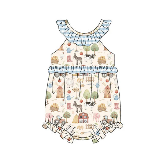 12.26 MOQ:5pcs SR3852 pre-order baby girl clothes farm animals print toddler girl summer bubble