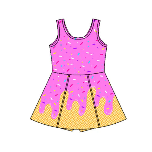 4.17  GSD2421 Baby Girls Rose Red Ice-cream Drip Yoga Skort Knee Length Dresses Preorder