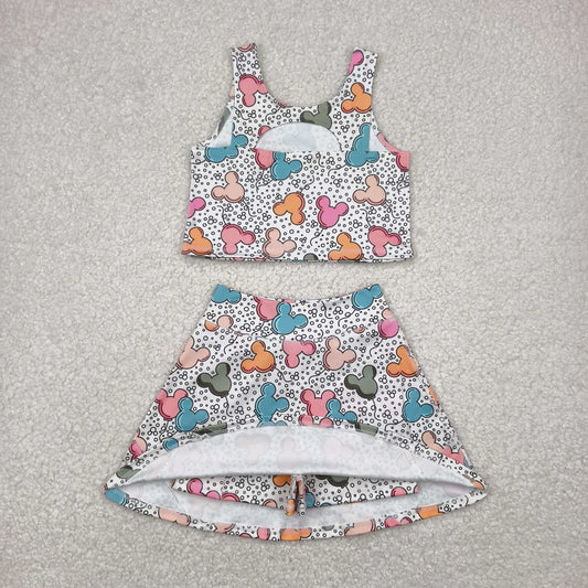 4.19 GSD2331 Baby Girls Sleeveless Cartoon Mouse Balloons Top Skort Yoga Set