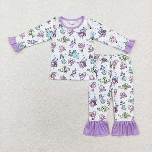 4.8 bamboo rts no moq GLP1424 Modal Monsters University purple lace white long-sleeved trousers pajama set