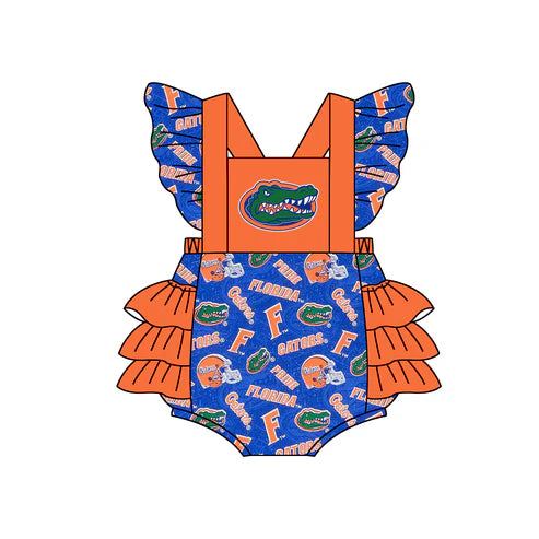 4.26 Preorder Moq 3 Baby Girls Team Blue Ruffle Rompers