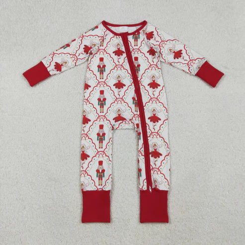 10.8 LR2633 Baby Girls Red Bows Soldiers Plaid Christmas Zipper Footie Romper