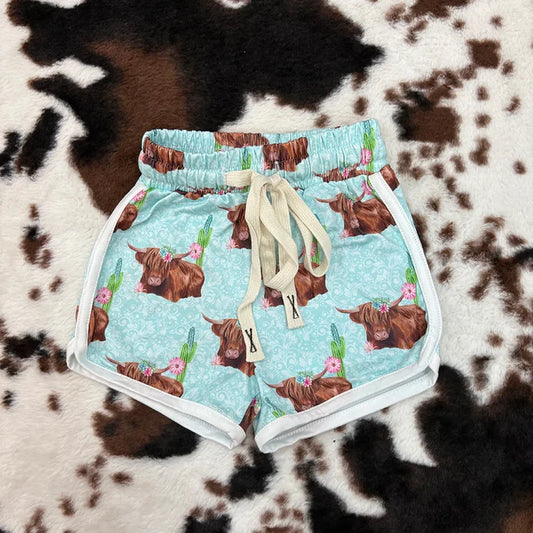 9.3 SS0123 Baby Girls Highland Cows Western Shorts