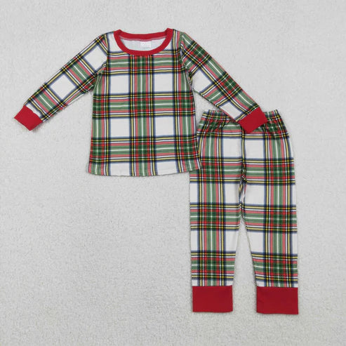 11.5 BLP1279 Baby Boys Green Red Checked Top Pants Christmas Pajamas Set