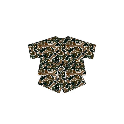 GSSO1680 Baby Kids Brown Camouflage Shirt Shorts Clothes Sets Preorder