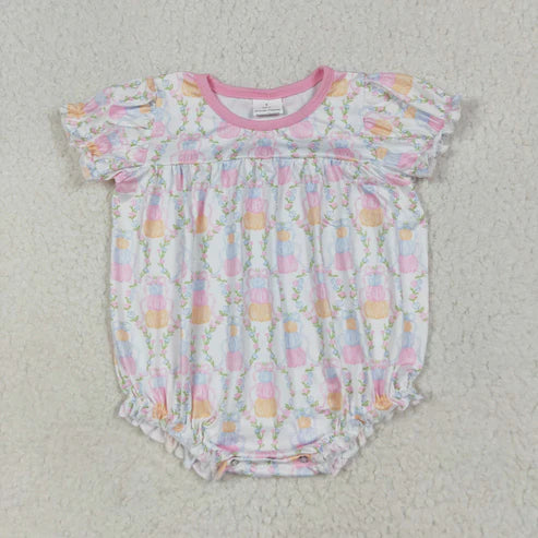 7.7 SR3151 Baby Girls Short Sleeves Pumpkins Bows Plaid Ruffle Romper