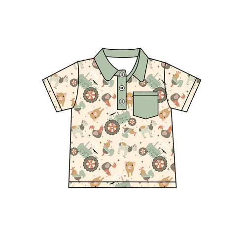 4.3 BT1215 Baby Boys Button Pocket Chicks Pigs Farm Polo Shirts Top Preorder