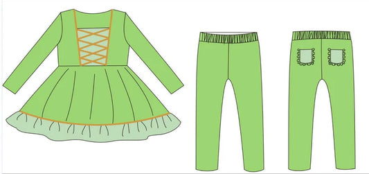 11.12 MOQ：5pcs GLP3130 pre-order toddler girl clothes green girl winter set