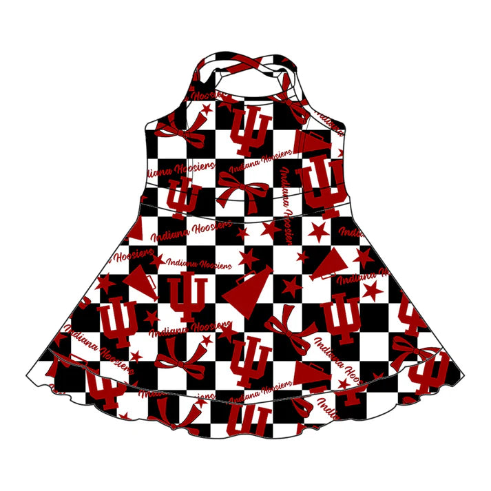 7.8 Custom Moq 3 Baby Girls Strap IU Bows Plaid Short Ruffle Team Knee Length Dresses