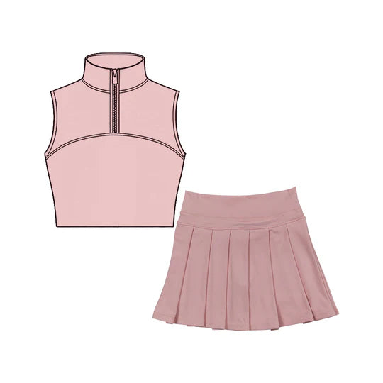 12.6 MOQ:5pcs GSD3293 pre-order toddler girl clothes pink print girl yoga summer skirt set