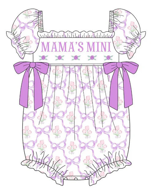 4.10  SR3026 Baby Girls Short Ruffle Sleeves Bows Mamas Mini Ruffle Rompers Preorder