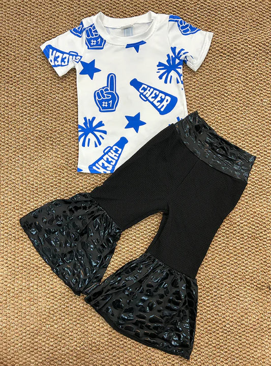 3.18  GT0941+P0221 Baby Girls Blue Cheer Top Leopard Bell Pants Clothes Set